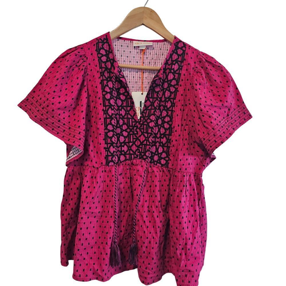 Knox Rose Babydoll Blouse Womens Size Small Pink Boho Pleated Fairy Cottage Y2K